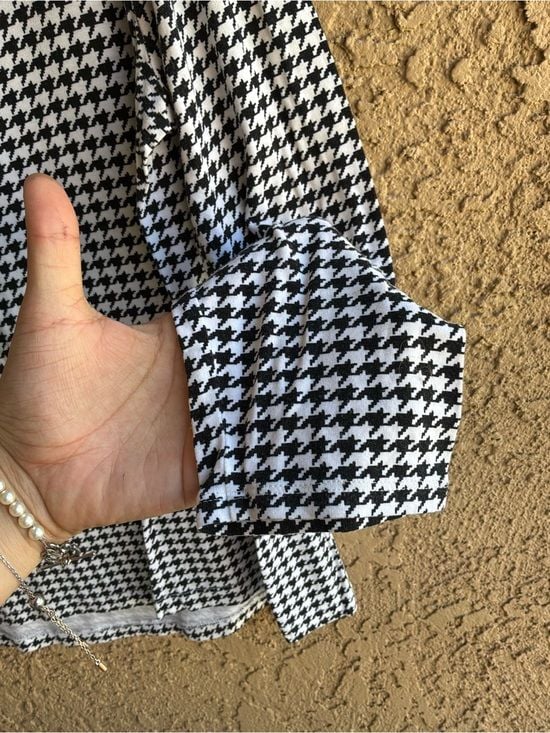 Wearever Collection Black White Houndstooth Long Sleeve Top Size Small 5