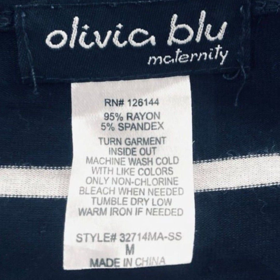 Olivia Blu Maternity Navy Blue and White Striped Short Sleeve Shirt Size M 3