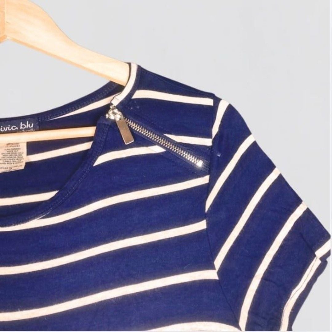 Olivia Blu Maternity Navy Blue and White Striped Short Sleeve Shirt Size M 6