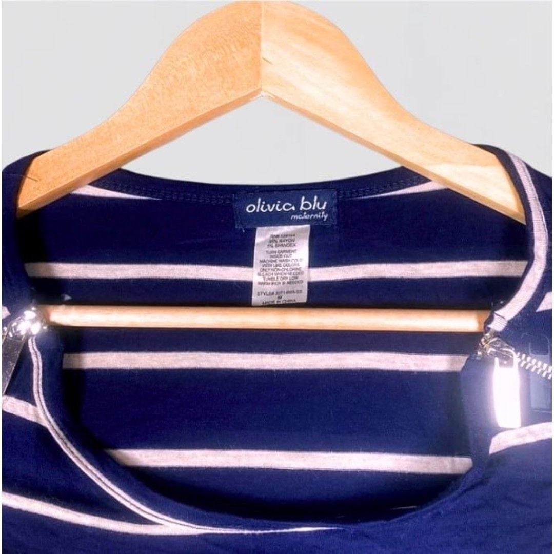 Olivia Blu Maternity Navy Blue and White Striped Short Sleeve Shirt Size M 9