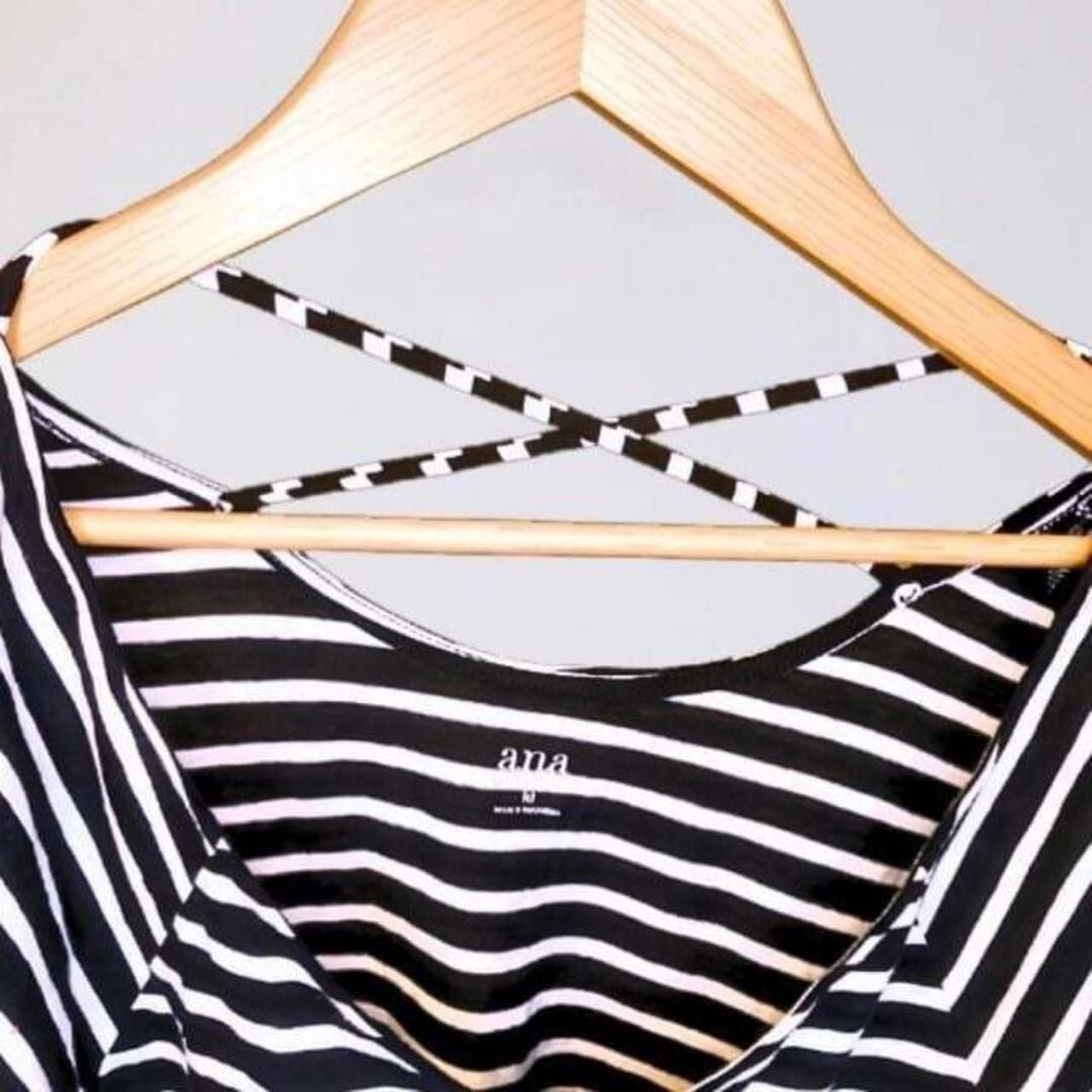 a.n.a Striped Top Size M Black White Crisscross Back Ruffle Sleeves 6
