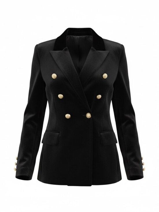 Aqua Black Velvet Double Breasted Military Blazer Gold Buttons Sz M 2