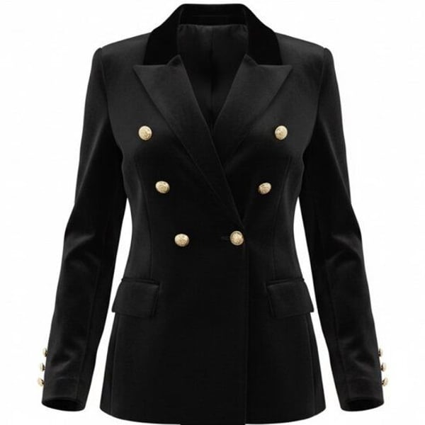Aqua Black Velvet Double Breasted Military Blazer Gold Buttons Sz M