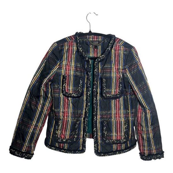 J.Crew Quilted Tartan Plaid Lady Jacket Braid Trim Holiday Christmas Size 0 XS