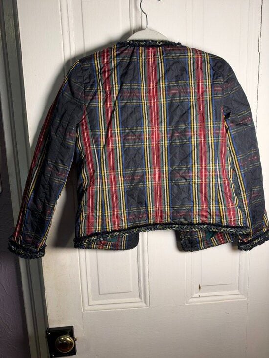 J.Crew Quilted Tartan Plaid Lady Jacket Braid Trim Holiday Christmas Size 0 XS 7