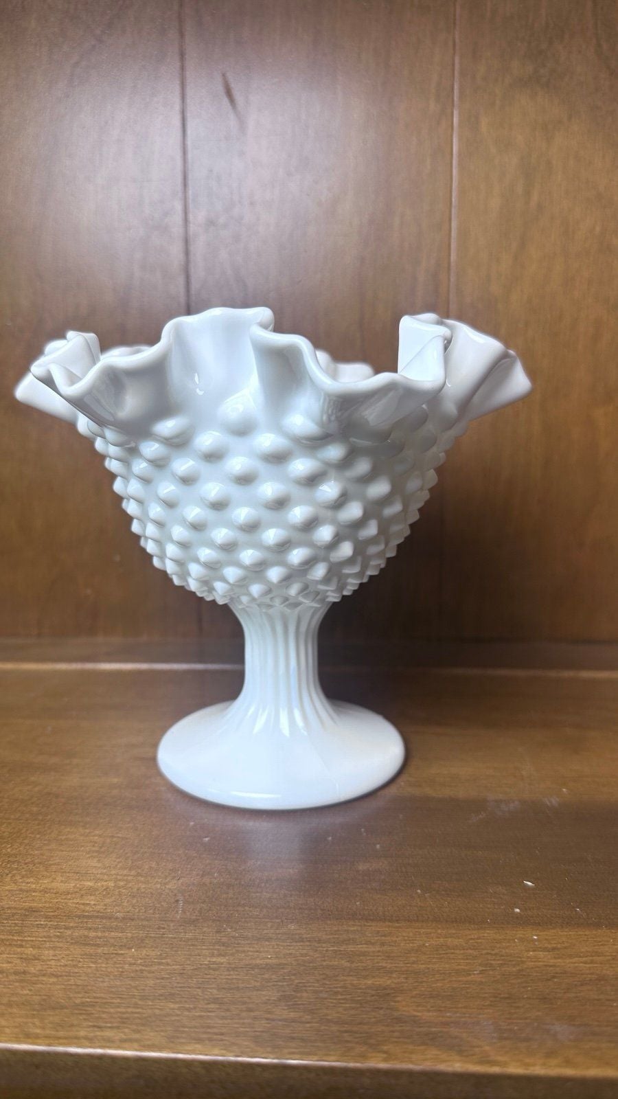 Vintage Fenton Hobnail White Milk Glass Pedestal Compote Candy Dish 1