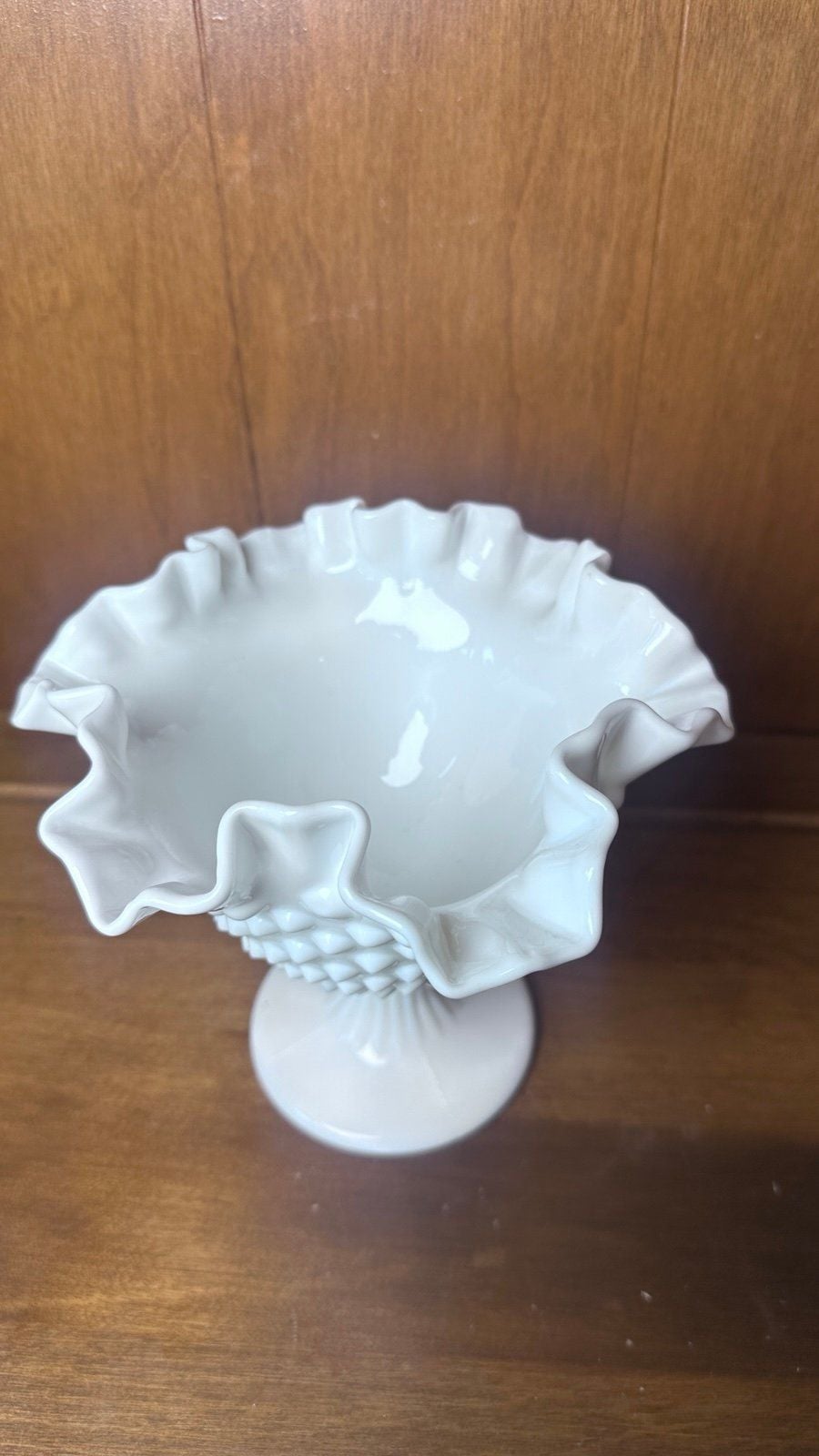 Vintage Fenton Hobnail White Milk Glass Pedestal Compote Candy Dish 2