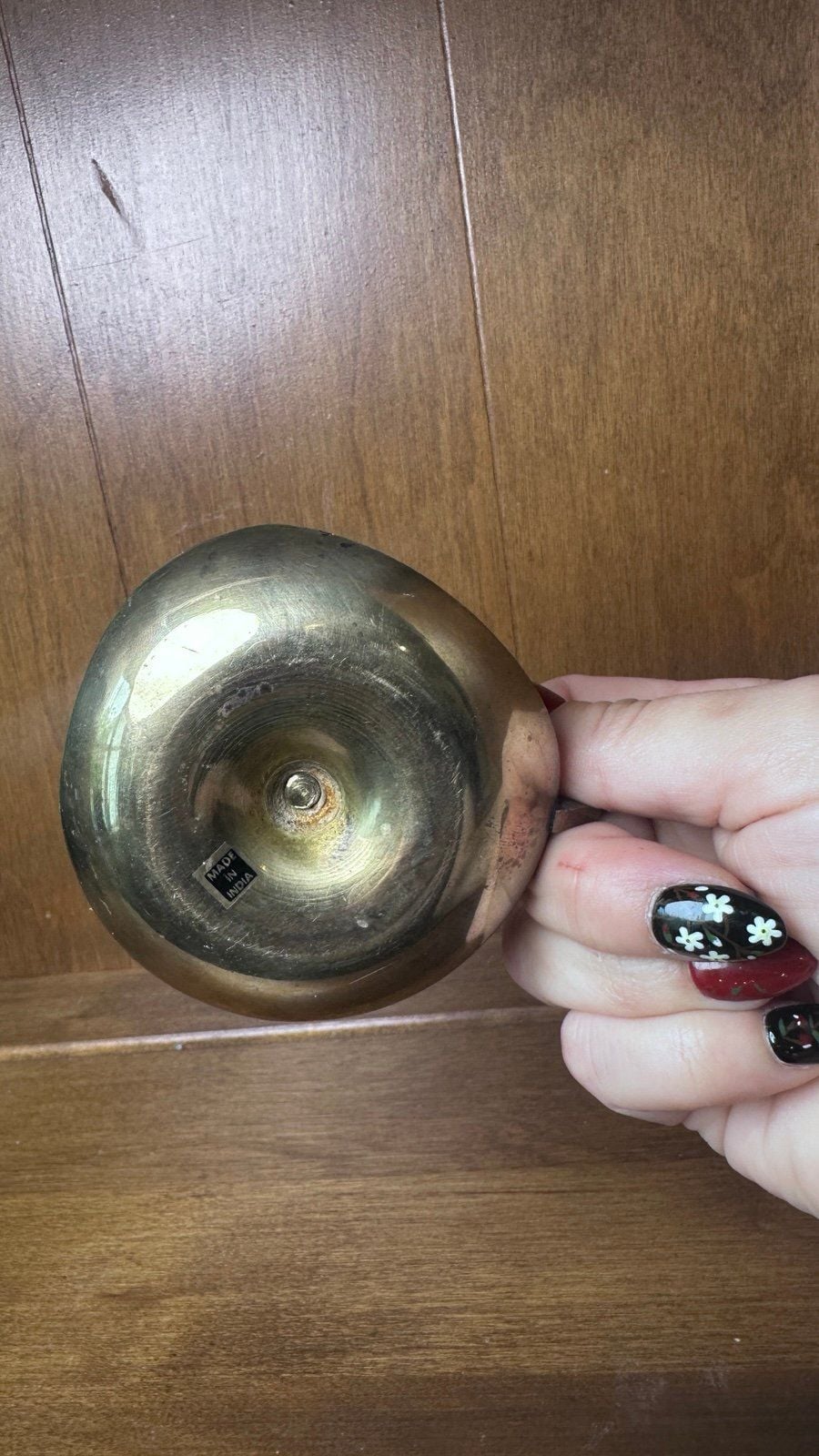 Vintage Brass Candle Holder with Handle Chamber Stick Finger Hole Great Patina 4