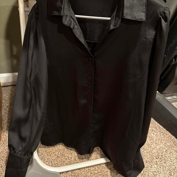 BTFBM Black Satin Blouse Size M Long Sleeve Button Down