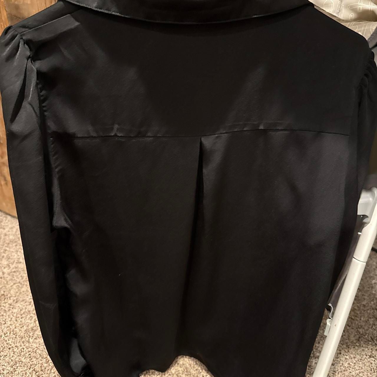 BTFBM Black Satin Blouse Size M Long Sleeve Button Down 3