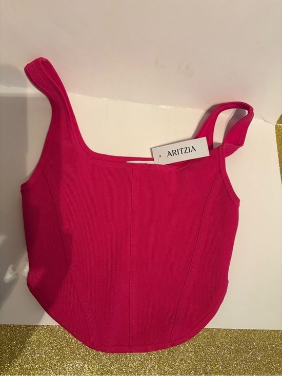 Aritzia Hot Pink Ribbed Square Neck Crop Tank 2