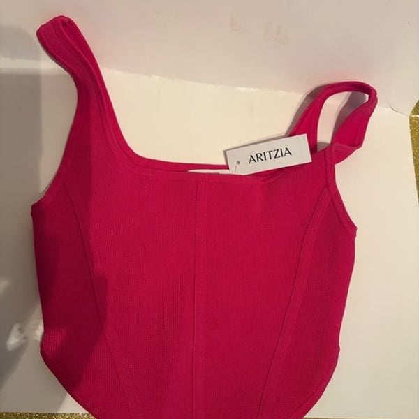 Aritzia Hot Pink Ribbed Square Neck Crop Tank