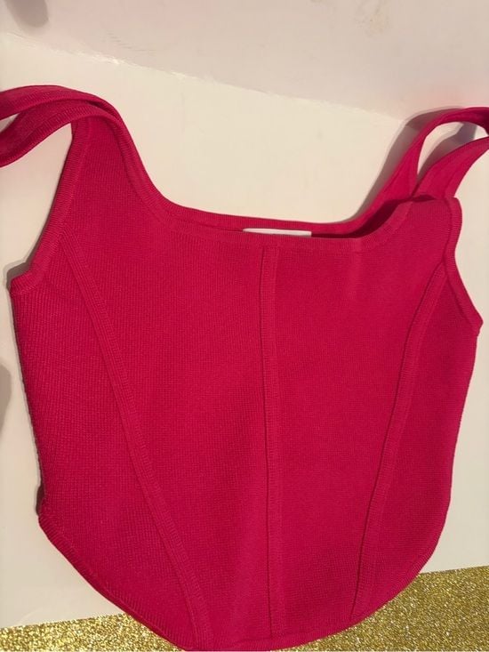 Aritzia Hot Pink Ribbed Square Neck Crop Tank 5