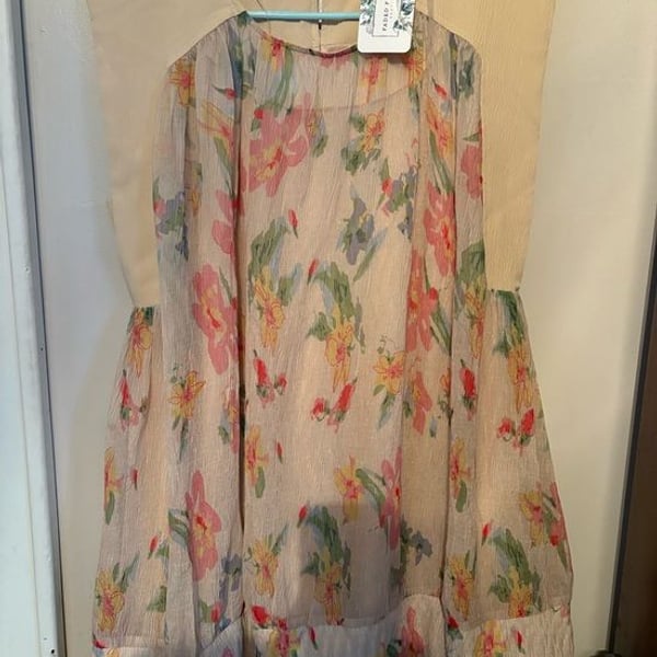 entro Cream Floral Mini Dress with Pink & Green Accents