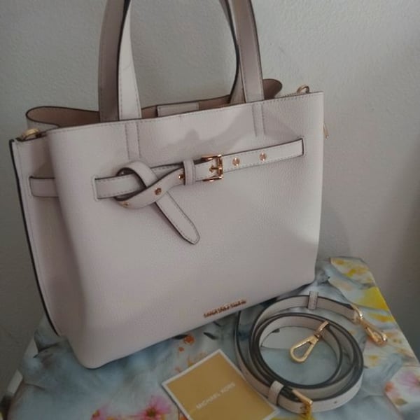 Michael Kors White Pebbled Leather Satchel with Gold Hardware