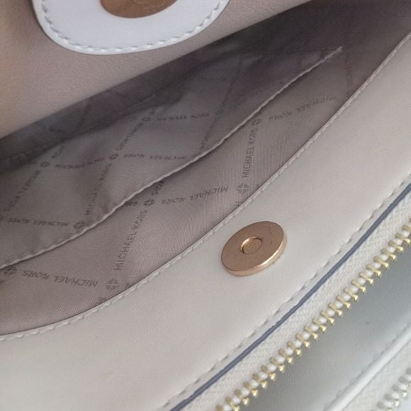 Michael Kors White Pebbled Leather Satchel with Gold Hardware 9