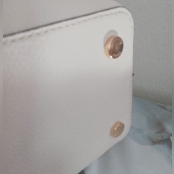 Michael Kors White Pebbled Leather Satchel with Gold Hardware 10