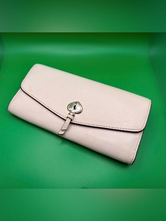Kate Spade Marti Large Slim Flap Wallet Cream Leather With Spade Turnlock 1