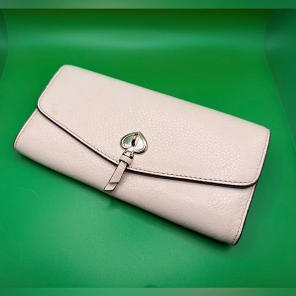 Kate Spade Marti Large Slim Flap Wallet Cream Leather With Spade Turnlock