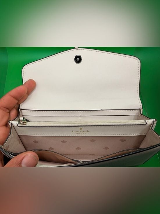 Kate Spade Marti Large Slim Flap Wallet Cream Leather With Spade Turnlock 4