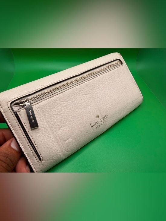 Kate Spade Marti Large Slim Flap Wallet Cream Leather With Spade Turnlock 10