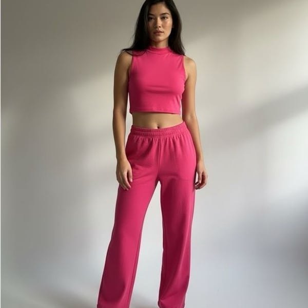 Women's Hot Pink Cropped Tank & Wide Leg Pants Set