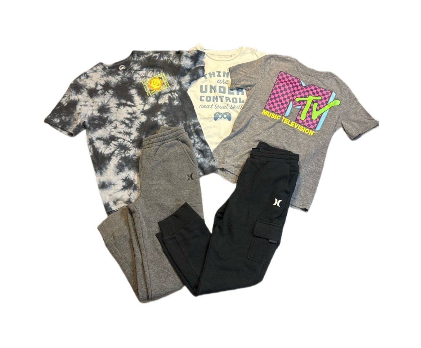5-Piece Casual Clothing Lot - Hurley Joggers, MTV & Graphic Tees 1