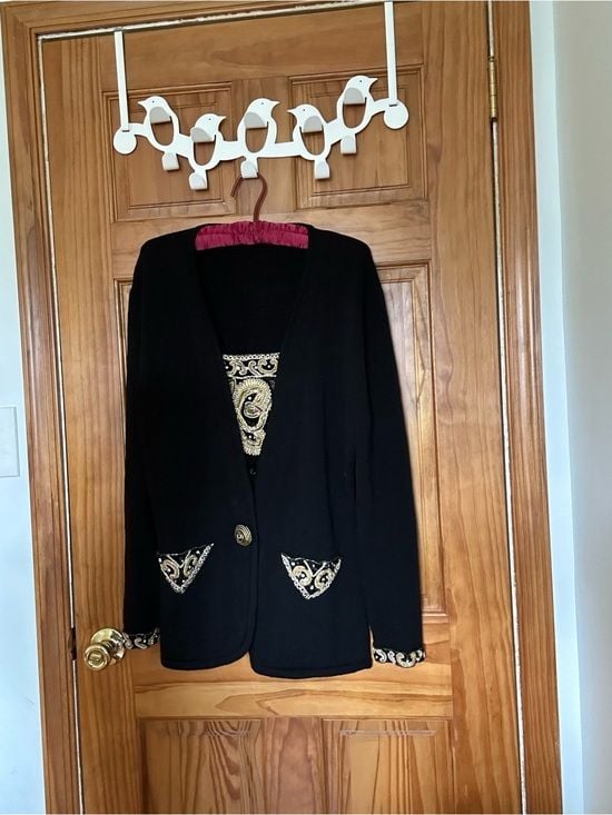 Vintage black Embroidered Women’s Cardigan with Gold Accents 2