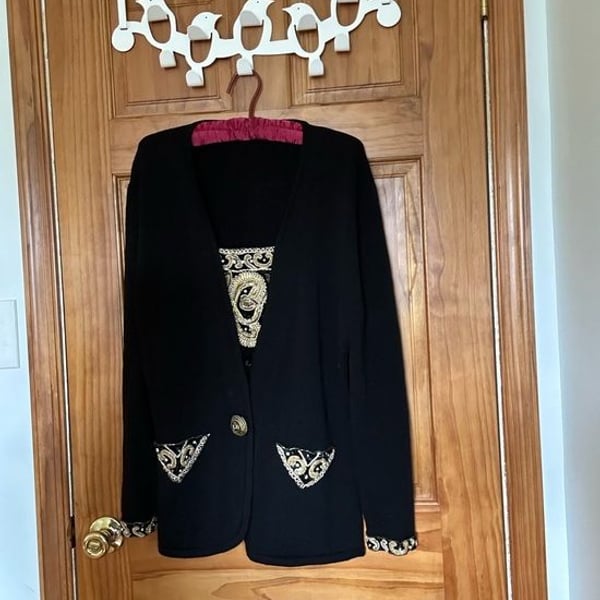 Vintage black Embroidered Women’s Cardigan with Gold Accents