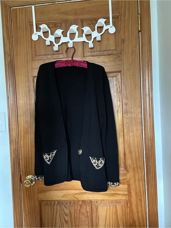 Vintage black Embroidered Women’s Cardigan with Gold Accents 4