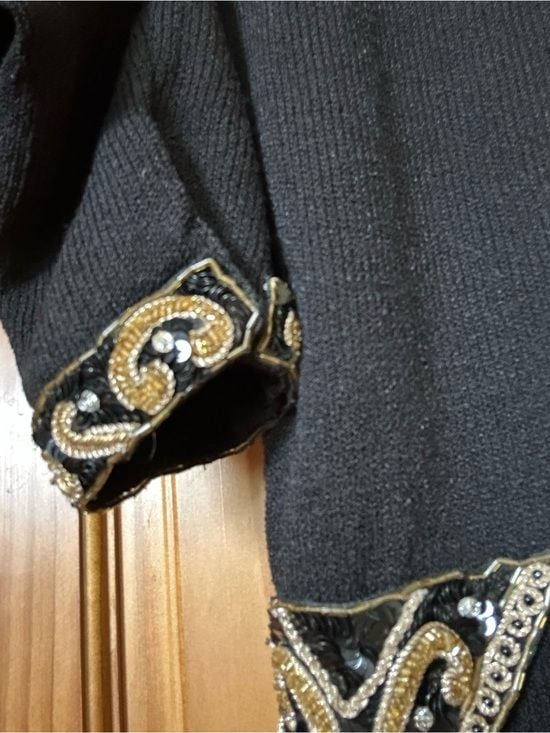 Vintage black Embroidered Women’s Cardigan with Gold Accents 6