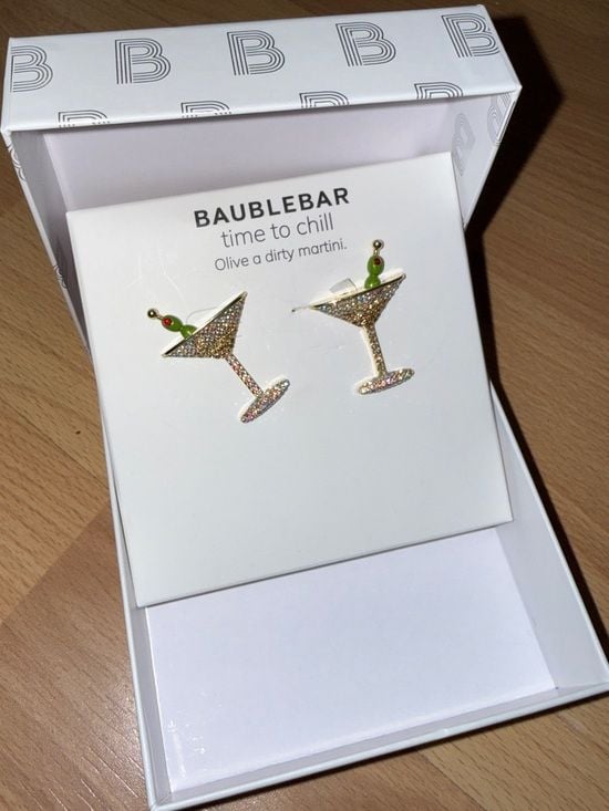 BaubleBar Gold Glitter Martini Stud Sparkly Earrings🍸 2