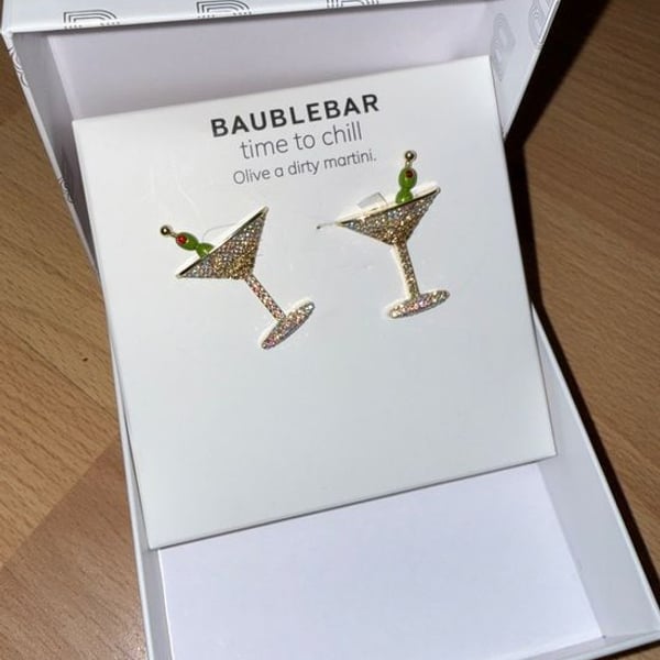 BaubleBar Gold Glitter Martini Stud Sparkly Earrings🍸
