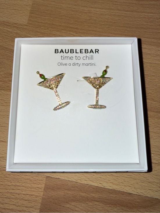 BaubleBar Gold Glitter Martini Stud Sparkly Earrings🍸 3