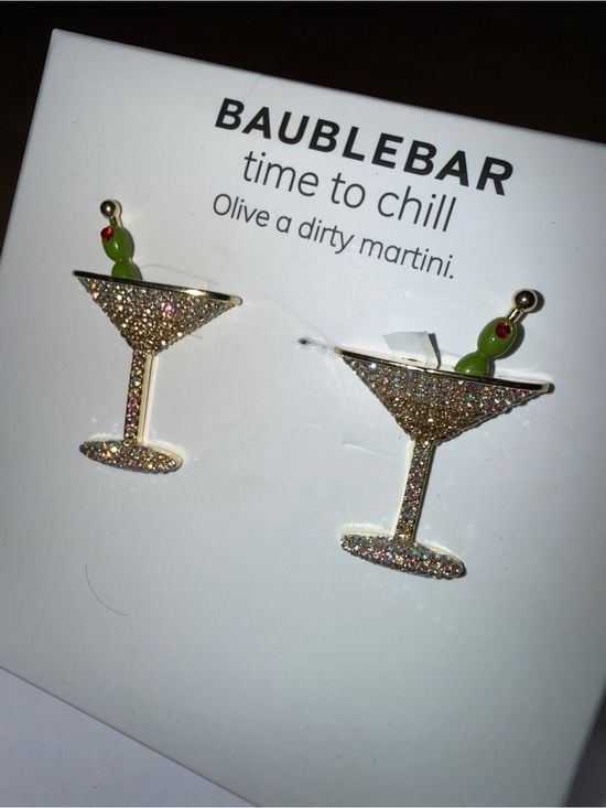 BaubleBar Gold Glitter Martini Stud Sparkly Earrings🍸 4