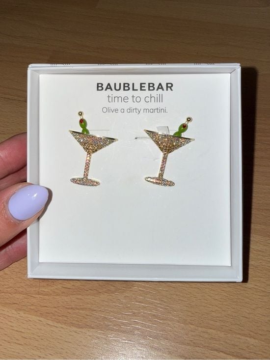 BaubleBar Gold Glitter Martini Stud Sparkly Earrings🍸 5