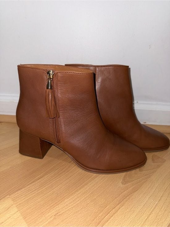 Talbots Cognac Leather Tassel Zip Ankle Booties 2