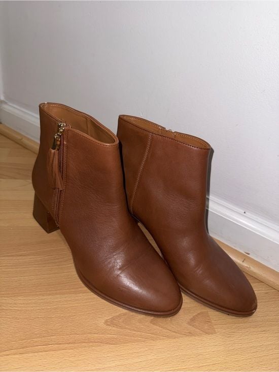 Talbots Cognac Leather Tassel Zip Ankle Booties 3