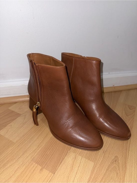 Talbots Cognac Leather Tassel Zip Ankle Booties 5