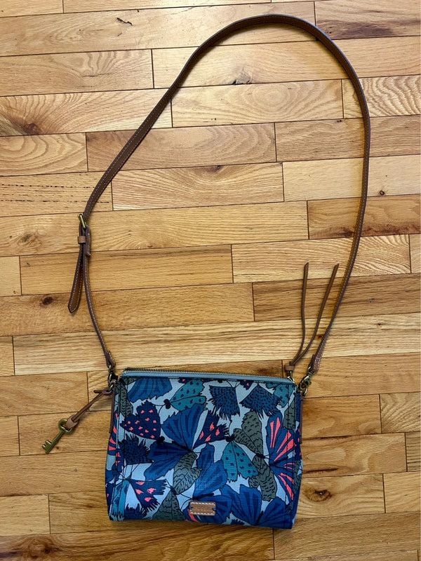 Fossil Fiona Small Crossbody Bag Butterfly Blue Leather 2