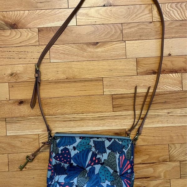 Fossil Fiona Small Crossbody Bag Butterfly Blue Leather