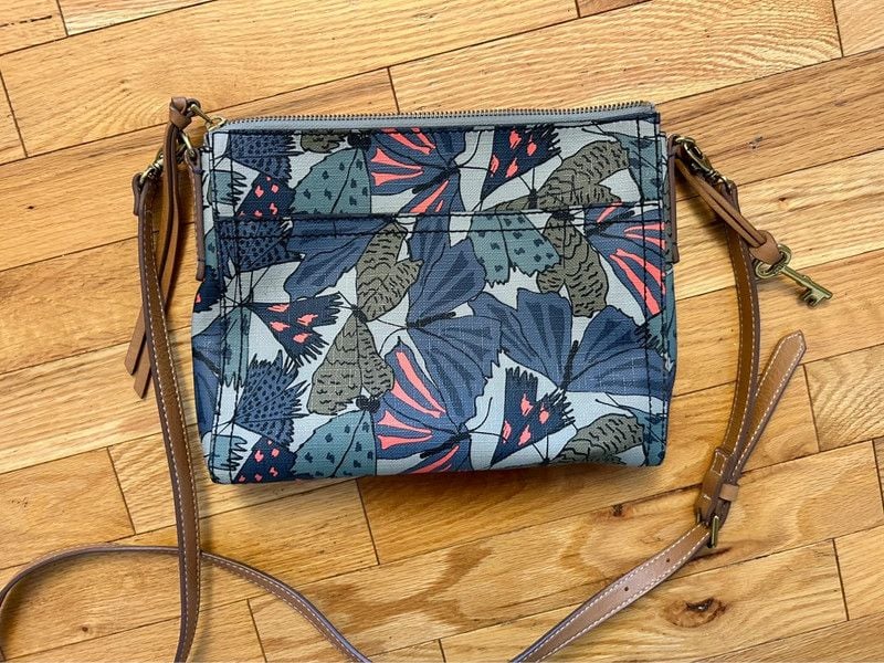 Fossil Fiona Small Crossbody Bag Butterfly Blue Leather 8
