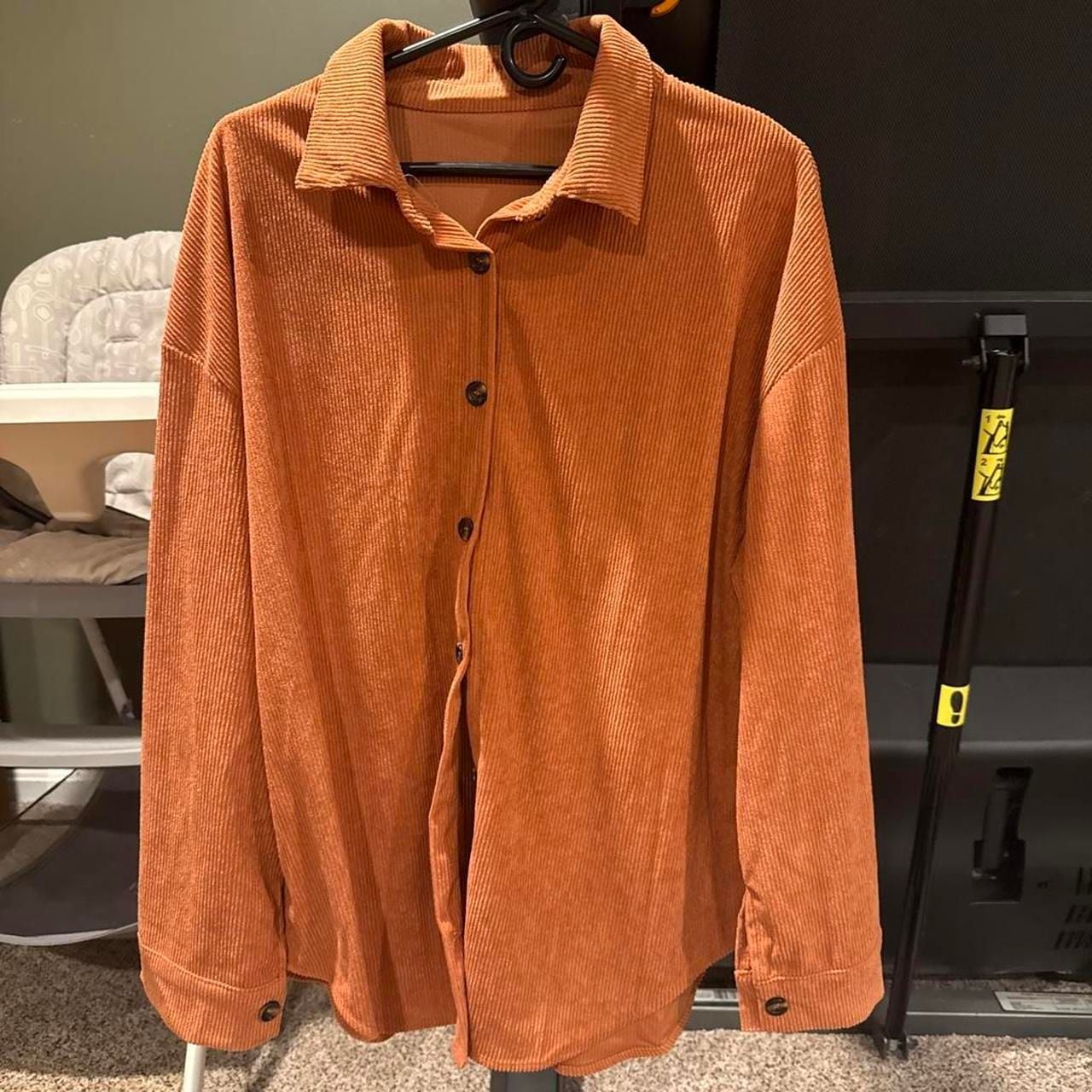 Unbranded Orange Corduroy Button-Up Shirt Size XL 2