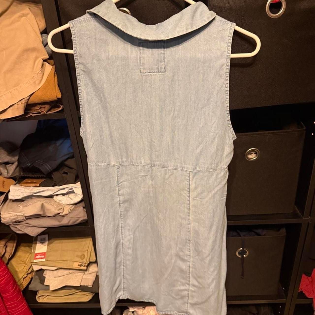 SO Sleeveless Denim Shirt Dress Size L Light Blue Chambray 4