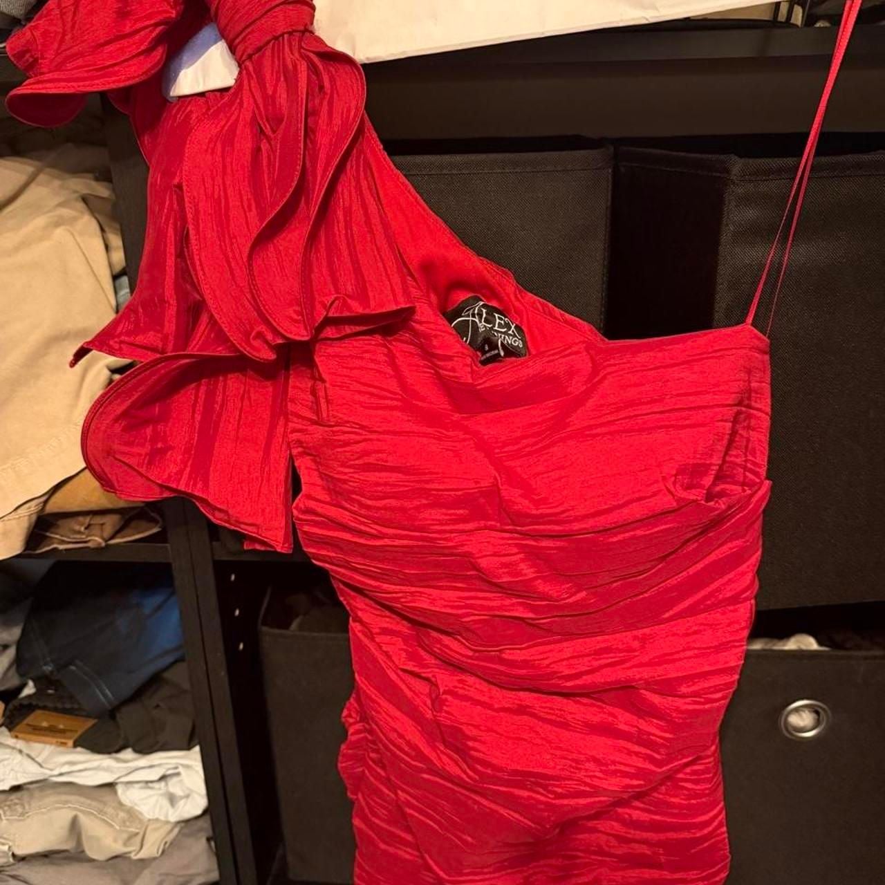 Alex Evenings One Shoulder Dress Size 8 Red Ruffle Evening Gown 3