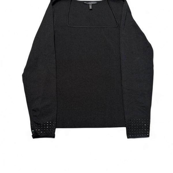 White House Black Market Studded Cuff Sweater Size XL Black Square Neck
