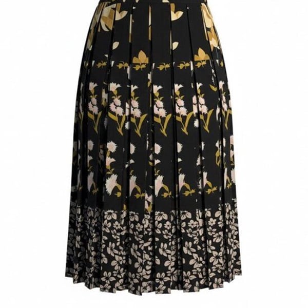 Les Compelli Pleated Floral Midi Skirt Black Mustard Pink French Size 36 US 4