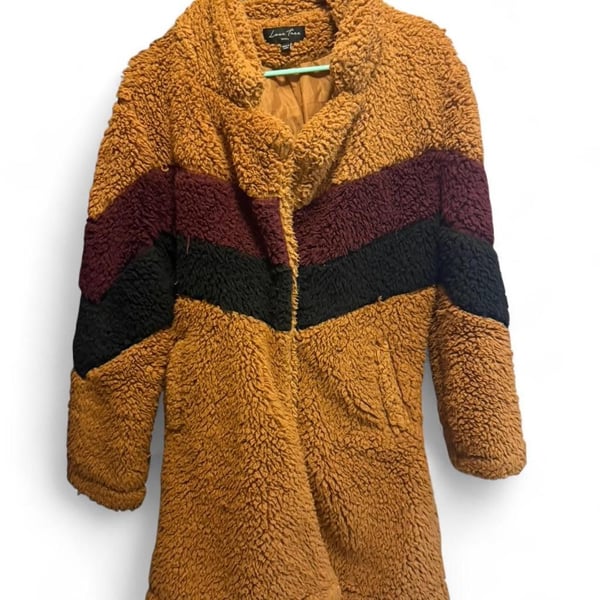Love Tree Color Block Teddy Coat Size Small Fuzzy Winter Jacket