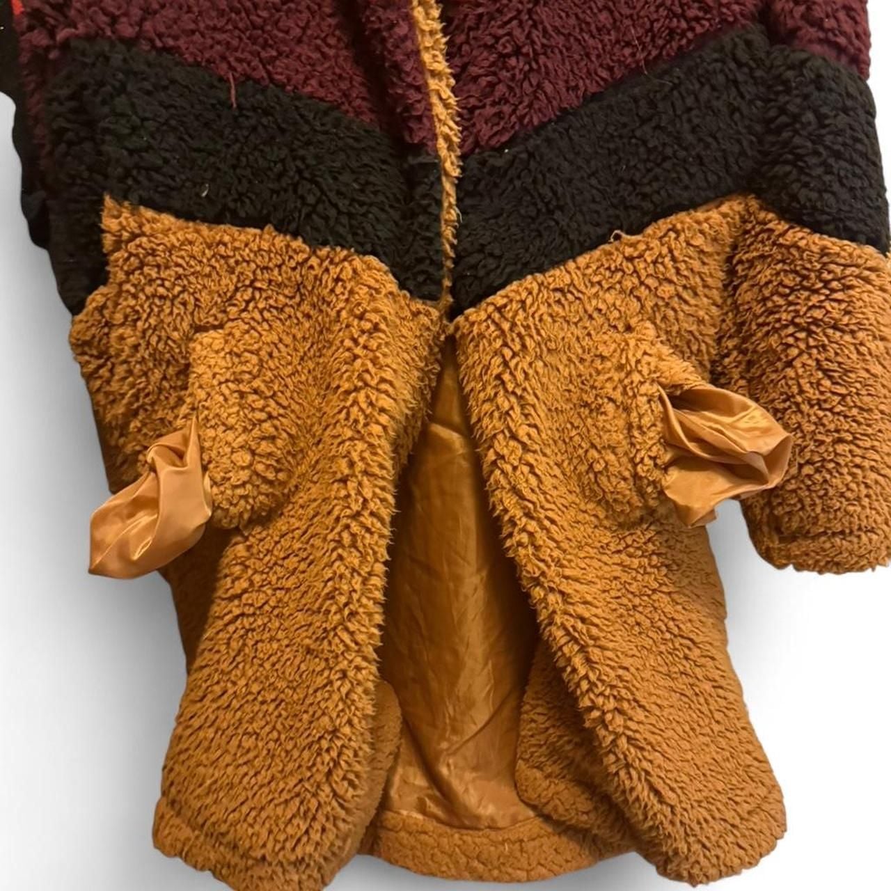 Love Tree Color Block Teddy Coat Size Small Fuzzy Winter Jacket 3