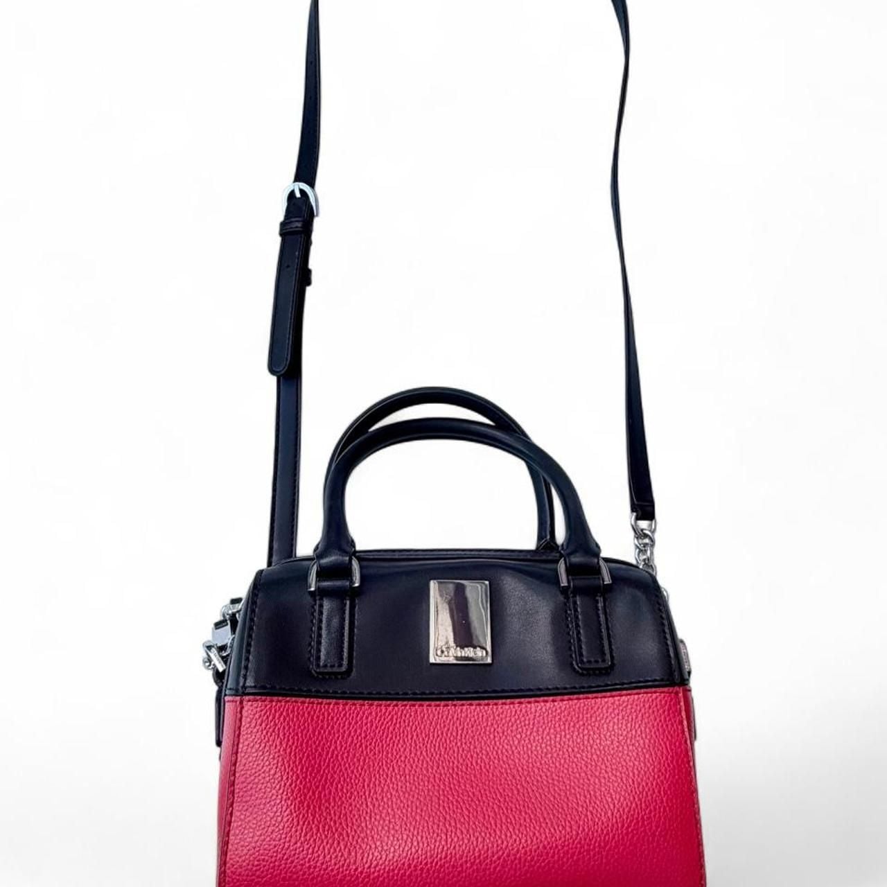 Calvin Klein Tonya Satchel Crossbody Bag Black Watermelon Red 2